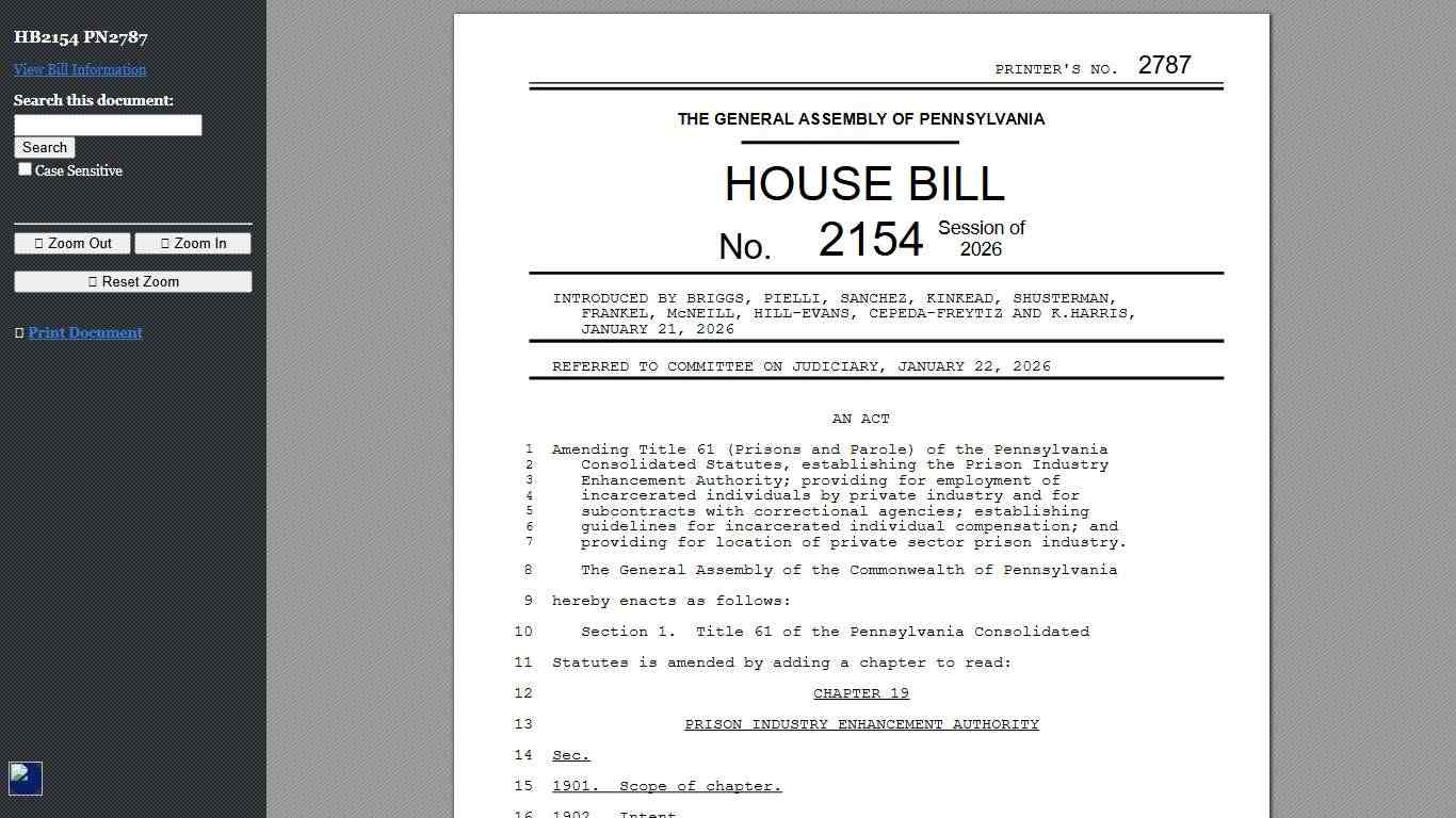 2025-2026 Regular Session HB 2154 PN 2787 Bill Text (HTM)