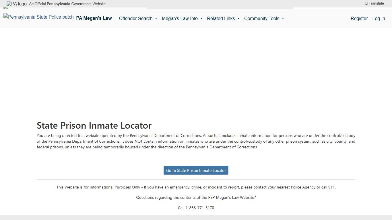 StateInmateLocator - Megan's Law Public Website